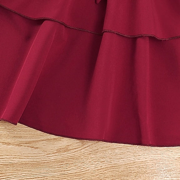 Vedolay Summer Dresses Girl's short Sleeve Casual Scalloped Edge A-line Belted Dress,Red 6Y