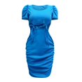 thumbnail image 1 of Vedolay Summer Dresses Women's Summer Casual Dress Cute V-Neck Mini Dress with Pocket Short Sleevele Ruffle Dress,Blue XXL, 1 of 4