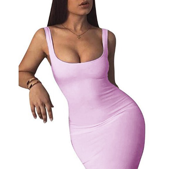 Vedolay Summer Dresses Womens Casual Sleeveless Button Down Elastic Waist Swing Dresses,Purple M