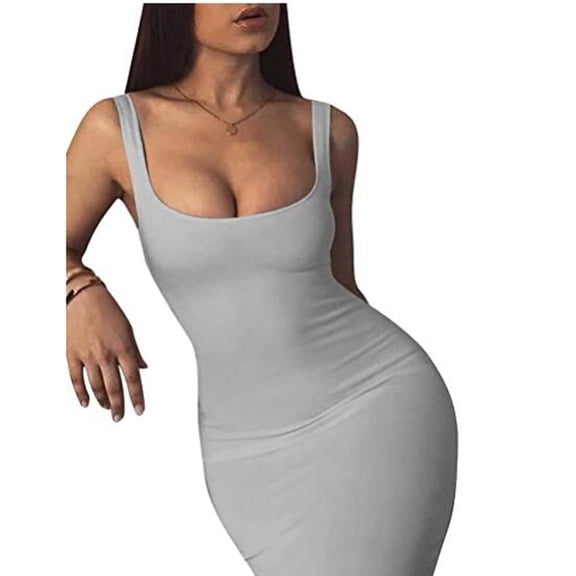 Vedolay Summer Dresses for Women Women’s Summer Casual Loose Sleeveless Spaghetti Strap Asymmetric Tiered Beach Maxi Long Dress,Gray XXL