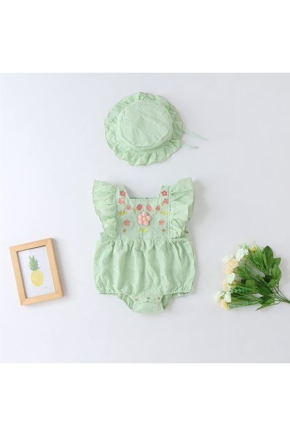 Summer Girl Bodysuits Baby Girl's Casual Striped Short Sleeve Tank Romper Lettuce Trim Belted Short Jumpsuit,Green 6-9 Months