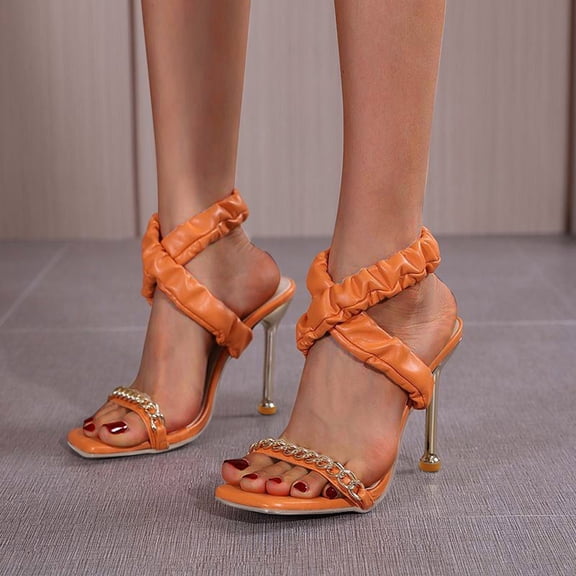Vedolay Summer High Heels High Heels for Women Summer Open Toe Ankle Strap Platform Casual Strappy on High Shoes,Orange 9