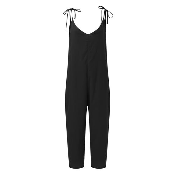 Vedolay Summer Jumpsuit For Women Womens Romper Loose Casual V Neck Spaghetti Strap Stretchy Long Romper Jumpsuit,Black M