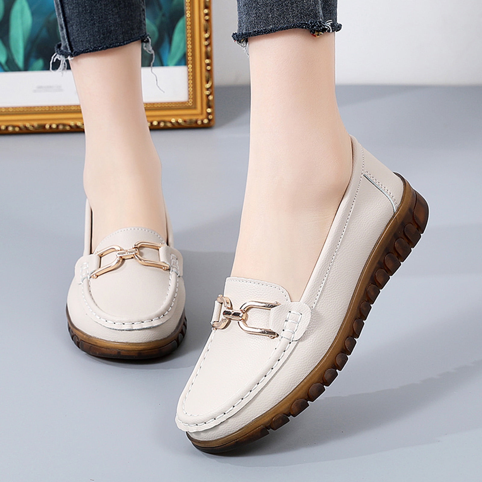 Vedolay Summer Loafers Loafers for Women Casual Comfortable Office Dressy Business Shoes Silver 7.5