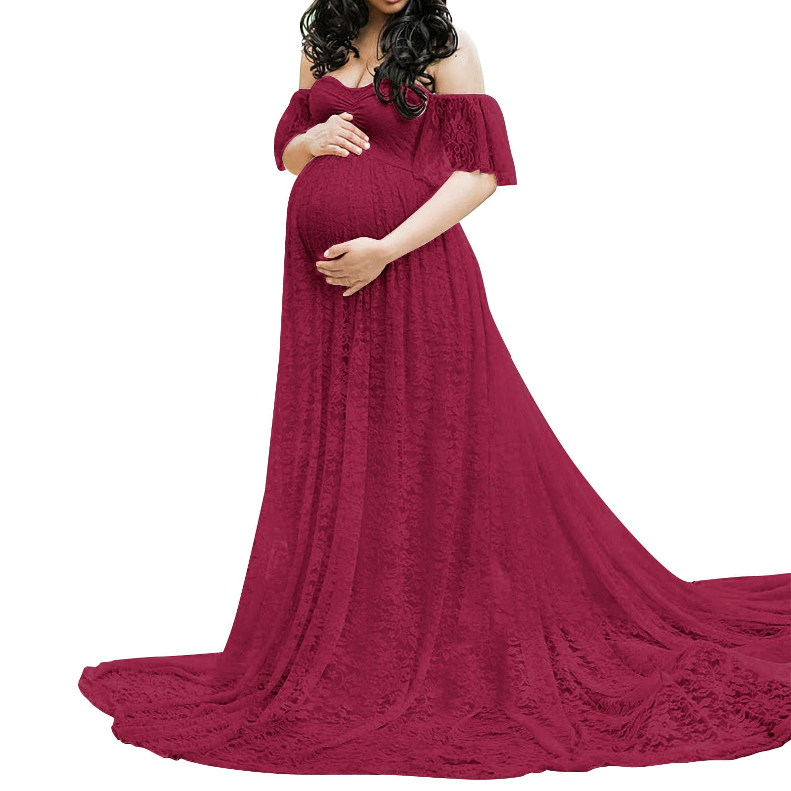 red maternity dress casual SHEIN Women's Long Twist Knot Slit Casual Maternity Dress, Summer Dresses For Women,Summer Outfits,Vacation Outfits Women,Red Dresses For Women
