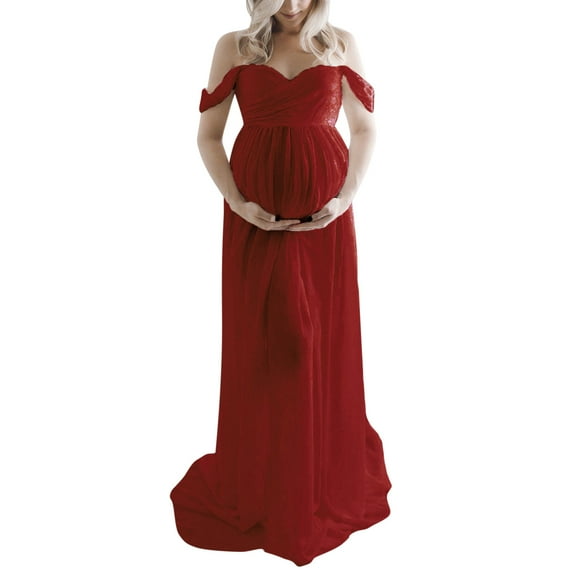 Vedolay Summer Maternity Dress Women's Maternity Flare Baby Shower Short Sleeves Dress,Red L