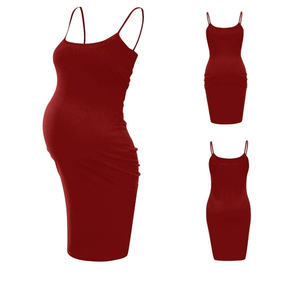 Vedolay Summer Maternity Dresses Women's Sleeveless Maternity Dress with Side Ties Casual Summer Bodycon Dress,Red L