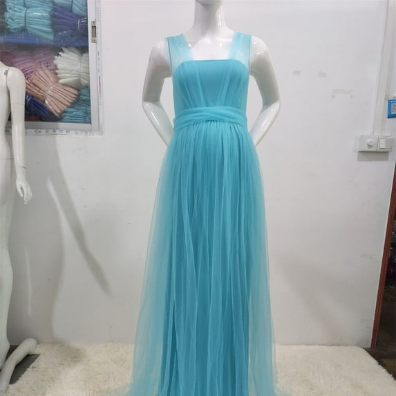 Vedolay Summer Maternity Dresses Womens Plus-Size Summer Chiffon Elegant Dresses Spaghetti Straps Sleeveless Long Maxi Flowy Boho Dress,Blue M