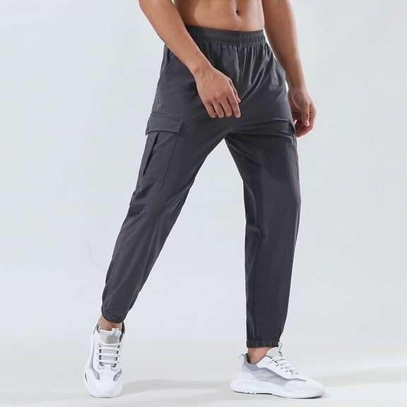 Vedolay Summer Pants For Men Mens Pants Casual Wide Leg Multi Pockets Men's Joggers Elastic Drawstring Trousers,Gray L