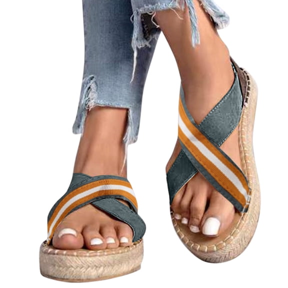 Vedolay Summer Sandals for Women Women's Open Toe Ankle Strap Glitter Low Wedge Casual Sandals,Blue 8.5