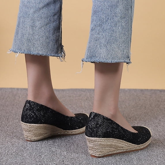 Vedolay Summer Sandals for Women Womens Wedge Sandals Flower Low Heel Platform Sandals Summer Comfortable Shoes,Black 9