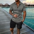thumbnail image 1 of Vedolay Summer Short Sets Men 2 Piece Outfits Men's 2 Piece Outfits Striped Short Sleeve Button Down Shirt and Drawstring Shorts Set,Gray M, 1 of 3