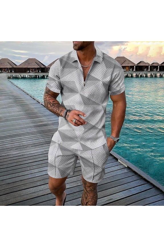 Summer Short Sets Men 2 Piece Outfits Men's 2 Piece Outfits Tracksuits Short Sleeve and Shorts Sets,B-White XL