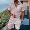 thumbnail image 1 of Vedolay Summer Short Sets Men 2 Piece Outfits Men's Summer Polo Shirt & Shorts Set Zip Polo Two Piece Casual Sports Outfits,Pink S, 1 of 3
