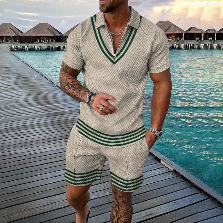 mens dress short sets men's short sets outfits 2 piece summer tracksuit short sleeve polo shirt  and shorts set casual sport suit at Amazon Men's Clothing store