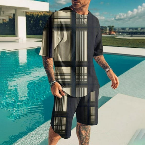 Vedolay Summer Short Sets Mens Casual Short Sleeves Outfits Summer Tracksuit T Shirt + Shorts Set,AG XL