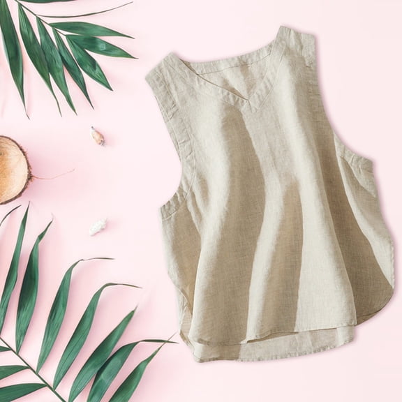 Vedolay Summer Tops For Women Women's V Neck Tank Tops Casual Spaghetti Strap Cami Summer Sleeveless Shirts,Beige L