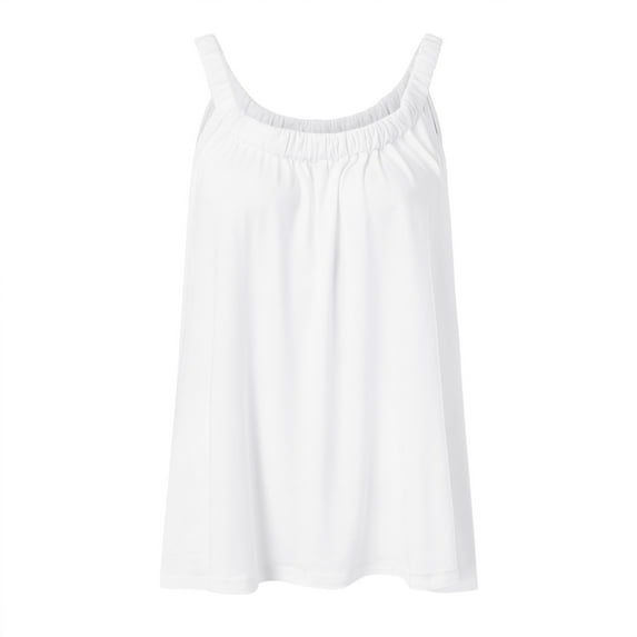 Vedolay Summer Womens Tops Crew Neck Casual Sleeveless Solid Color Shirts,White S