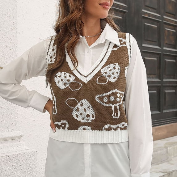 Vedolay Sweater Vest Women's Sleeveless Crewneck Sweater Vest Autumn Rib Knit Tank Top,Coffee L