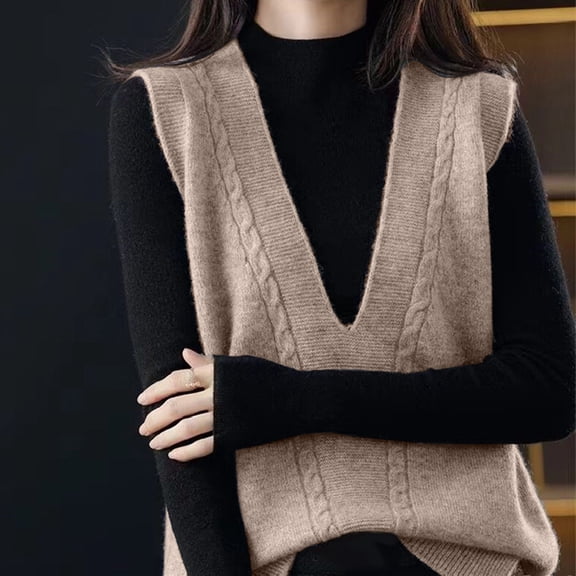 Vedolay Sweater Vest Womens Sweater Vest Fall Winter V Neck Button Down Sleeveless Knit Vest Top,Khaki One Size