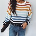 thumbnail image 1 of Vedolay Sweater Women's Cropped Striped Sweaters Oversized Long Sleeve Crew Neck Crop Tops,Blue One Size, 1 of 5