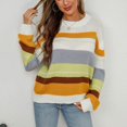 thumbnail image 1 of Vedolay Sweater Womens Fall Striped Oversized 2023 Pullovers Sweaters Casual Knit Tops,Yellow XL, 1 of 5
