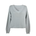 thumbnail image 1 of Vedolay Sweater Womens Sweaters V Neck Long Sleeve Color Block Striped Casual Knit Pullover Tops,Gray XL, 1 of 4