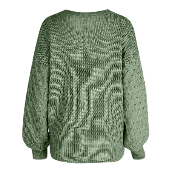 Vedolay Sweater Womens V Neck Sweater Lantern Sleeve Oversized Henley Knit Pullover Tops,Green M