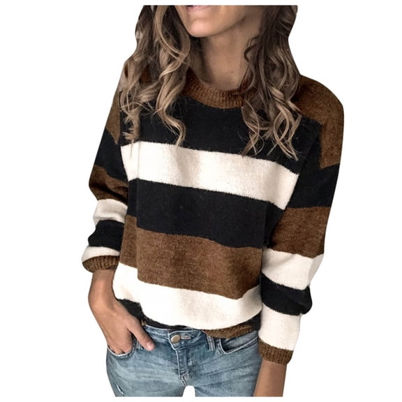 Vedolay Sweater for Womens 2023 Vintage Sweatshirt Ladies Pullover Tops Brown,S