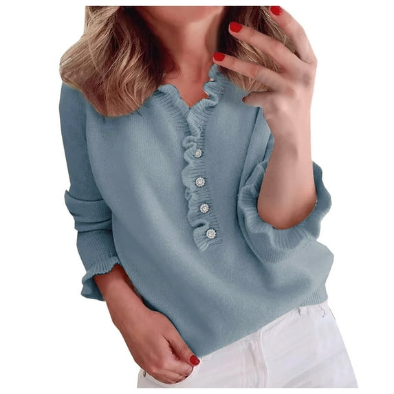 Vedolay Sweater for Womens Solid Color Knitted Sweaters Pullovers Tops for Women Blue,L