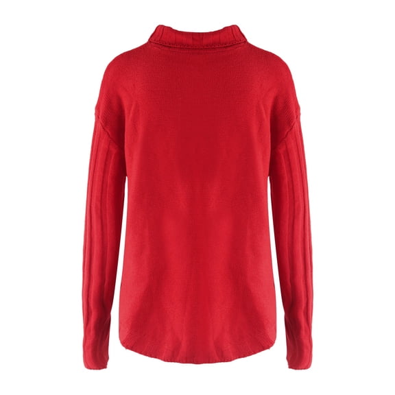 Vedolay Sweaters Womens 2023 Fall Fashion Long Sleeve Sweater Ruffle Slim Fit Pullover Top,Red M