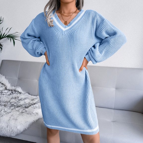 Vedolay Sweaters Womens Sweaters 2023 Fall Long Sleeve Crew Neck Striped Oversized Casual Pullover Top,Blue S