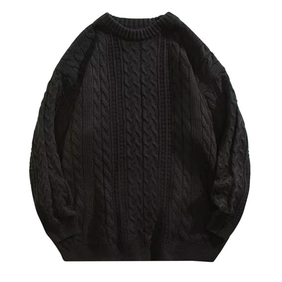 Vedolay Sweaters for Big Men 2023 Solid Color Pullover Round Neck Long Sleeve Sweater Black,L