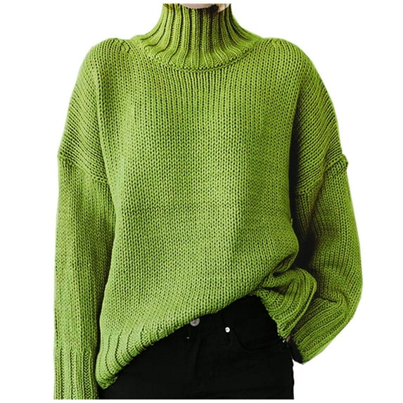 Vedolay Sweaters for Women 2023 Long Sleeve Crop Tops Turtleneck Knitted Pullover Tops Green,M