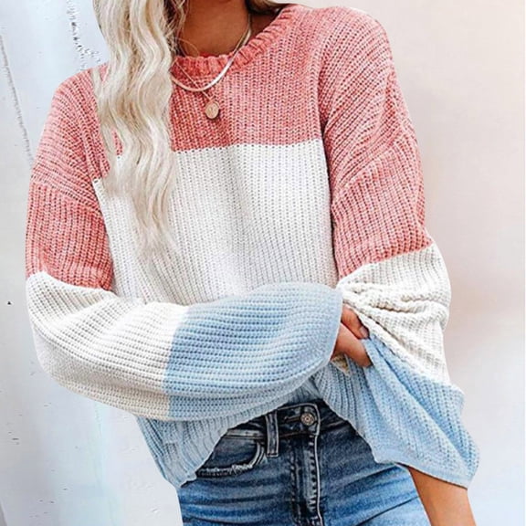 Vedolay Sweaters for Women Fall Pullover Sweaters Casual Crew Neck Long Sleeve Lightweight Tops,Pink XL