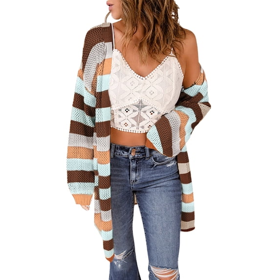 Vedolay Sweaters for Women Knit Cardigan Sweater Loose Fit Casual Solid Color Jacket Coat Brown,XL