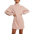 thumbnail image 1 of Vedolay Sweaters for Women Knit Sweater Turtleneck Loose Pullover Tops Pink,L, 1 of 4