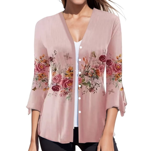 Vedolay Sweaters for Women Lightweight Casual Open Front Knitted Sweater with Pockets Pink,2XL