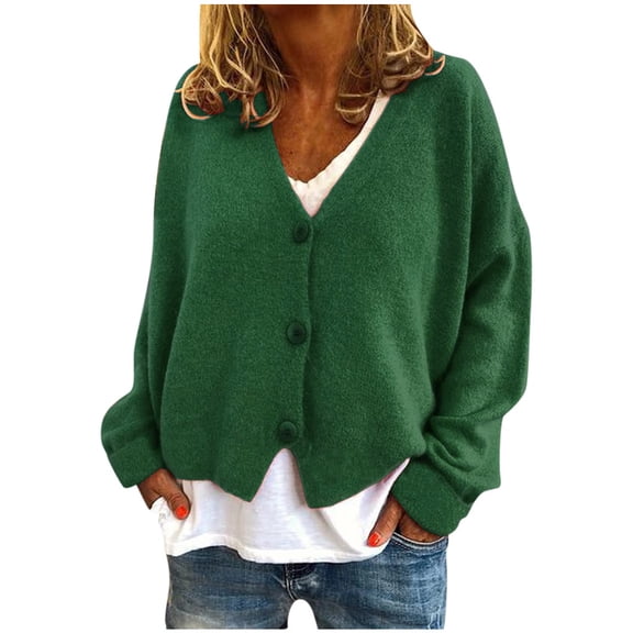Vedolay Sweaters for Women Long Sleeve Sweaters Knit Open Front Button up Tops 2023 Army Green,L