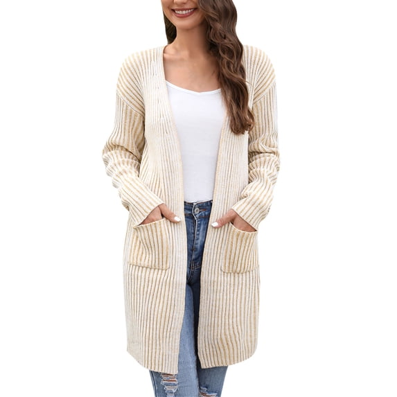 Vedolay Sweaters for Women Solid Color Sweaters Casual Open Front Cardigan Sweater Khaki,L