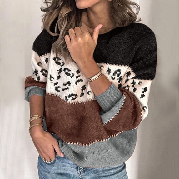 Vedolay Sweaters for Women Trendy Women's Crew Neck Sweater 2023 Long Sleeve Solid Color Casual Knitted Pullover Tops,Gray M