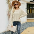thumbnail image 1 of Vedolay Sweaters for Women Trendy Women's Crewneck Oversized Knit Warm Side Slit Pullover Sweater,Beige S, 1 of 4