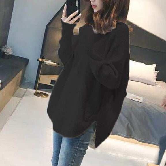 Vedolay Sweaters for Women Trendy Womens 2023 Long Lantern Sleeve Halter Neck Cutout Knit Pullover Sweater,Black One Size