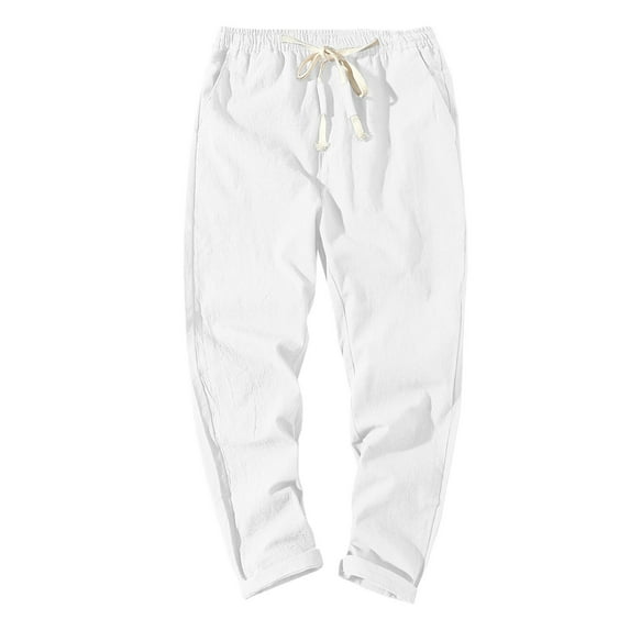 Vedolay Sweatpants for Men Casual Linen Pants Slim Fit Pants White,M