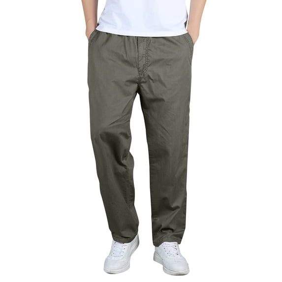 Vedolay Sweatpants with Pockets Men Solid Color Drawstring Straight Leg Trousers Army Green,5XL
