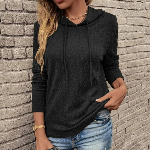 Vedolay Sweatshirt Womens Basic Long Sleeve Hoodies Relaxed Fitted Sweatshirts Oversized Pullover Tops with Pocket,Black L