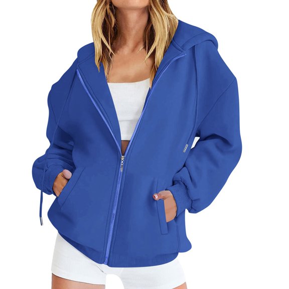 Vedolay Sweatshirt for Women Fashion Casual Loose Fit Comfy Slim-Fit Sweater Coat Zip up Jacket Blue,XL