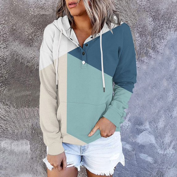 Vedolay Sweatshirts Women Women's 2023 V Neck Button Down Long Sleeve Loose Pullover Hooded Sweatshirts Tops,Gray M