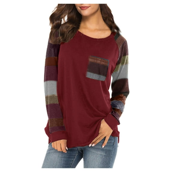 Vedolay Sweatshirts for Women Round Neck Long Sleeves Tunic Sweatshirt Red,S