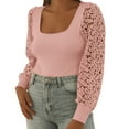 thumbnail image 1 of Vedolay Sweatshirts for Women Tops Lace Casual Loose Blouses Sweatshirts Pink,S, 1 of 5